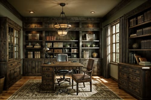 photo from pinterest of rustic-style interior designed (study room interior) with office chair and writing desk and cabinets and desk lamp and lounge chair and bookshelves and plant and office chair. . with . . cinematic photo, highly detailed, cinematic lighting, ultra-detailed, ultrarealistic, photorealism, 8k. trending on pinterest. rustic interior design style. masterpiece, cinematic light, ultrarealistic+, photorealistic+, 8k, raw photo, realistic, sharp focus on eyes, (symmetrical eyes), (intact eyes), hyperrealistic, highest quality, best quality, , highly detailed, masterpiece, best quality, extremely detailed 8k wallpaper, masterpiece, best quality, ultra-detailed, best shadow, detailed background, detailed face, detailed eyes, high contrast, best illumination, detailed face, dulux, caustic, dynamic angle, detailed glow. dramatic lighting. highly detailed, insanely detailed hair, symmetrical, intricate details, professionally retouched, 8k high definition. strong bokeh. award winning photo.