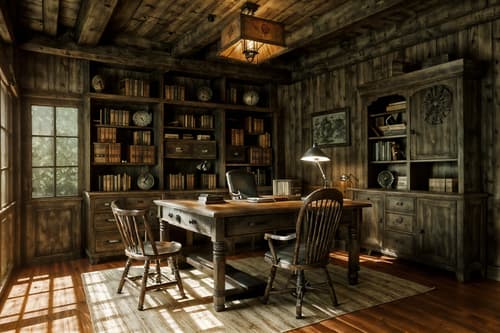 photo from pinterest of rustic-style interior designed (study room interior) with office chair and writing desk and cabinets and desk lamp and lounge chair and bookshelves and plant and office chair. . with . . cinematic photo, highly detailed, cinematic lighting, ultra-detailed, ultrarealistic, photorealism, 8k. trending on pinterest. rustic interior design style. masterpiece, cinematic light, ultrarealistic+, photorealistic+, 8k, raw photo, realistic, sharp focus on eyes, (symmetrical eyes), (intact eyes), hyperrealistic, highest quality, best quality, , highly detailed, masterpiece, best quality, extremely detailed 8k wallpaper, masterpiece, best quality, ultra-detailed, best shadow, detailed background, detailed face, detailed eyes, high contrast, best illumination, detailed face, dulux, caustic, dynamic angle, detailed glow. dramatic lighting. highly detailed, insanely detailed hair, symmetrical, intricate details, professionally retouched, 8k high definition. strong bokeh. award winning photo.