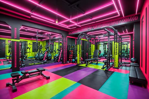 photo from pinterest of maximalist-style interior designed (fitness gym interior) with crosstrainer and exercise bicycle and dumbbell stand and squat rack and bench press and crosstrainer. . with vibrant and bold colors and more is more philosophy and eye-catching and bold design and over-the-top aesthetic and playful and bold creativity. . cinematic photo, highly detailed, cinematic lighting, ultra-detailed, ultrarealistic, photorealism, 8k. trending on pinterest. maximalist interior design style. masterpiece, cinematic light, ultrarealistic+, photorealistic+, 8k, raw photo, realistic, sharp focus on eyes, (symmetrical eyes), (intact eyes), hyperrealistic, highest quality, best quality, , highly detailed, masterpiece, best quality, extremely detailed 8k wallpaper, masterpiece, best quality, ultra-detailed, best shadow, detailed background, detailed face, detailed eyes, high contrast, best illumination, detailed face, dulux, caustic, dynamic angle, detailed glow. dramatic lighting. highly detailed, insanely detailed hair, symmetrical, intricate details, professionally retouched, 8k high definition. strong bokeh. award winning photo.