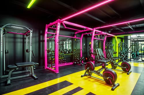 photo from pinterest of maximalist-style interior designed (fitness gym interior) with crosstrainer and exercise bicycle and dumbbell stand and squat rack and bench press and crosstrainer. . with vibrant and bold colors and more is more philosophy and eye-catching and bold design and over-the-top aesthetic and playful and bold creativity. . cinematic photo, highly detailed, cinematic lighting, ultra-detailed, ultrarealistic, photorealism, 8k. trending on pinterest. maximalist interior design style. masterpiece, cinematic light, ultrarealistic+, photorealistic+, 8k, raw photo, realistic, sharp focus on eyes, (symmetrical eyes), (intact eyes), hyperrealistic, highest quality, best quality, , highly detailed, masterpiece, best quality, extremely detailed 8k wallpaper, masterpiece, best quality, ultra-detailed, best shadow, detailed background, detailed face, detailed eyes, high contrast, best illumination, detailed face, dulux, caustic, dynamic angle, detailed glow. dramatic lighting. highly detailed, insanely detailed hair, symmetrical, intricate details, professionally retouched, 8k high definition. strong bokeh. award winning photo.