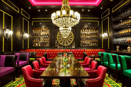 photo from pinterest of maximalist-style interior designed (restaurant interior) with restaurant decor and restaurant chairs and restaurant bar and restaurant dining tables and restaurant decor. . with eye-catching and more is more philosophy and bold creativity and bold colors and vibrant and bold patterns and bold design and over-the-top aesthetic. . cinematic photo, highly detailed, cinematic lighting, ultra-detailed, ultrarealistic, photorealism, 8k. trending on pinterest. maximalist interior design style. masterpiece, cinematic light, ultrarealistic+, photorealistic+, 8k, raw photo, realistic, sharp focus on eyes, (symmetrical eyes), (intact eyes), hyperrealistic, highest quality, best quality, , highly detailed, masterpiece, best quality, extremely detailed 8k wallpaper, masterpiece, best quality, ultra-detailed, best shadow, detailed background, detailed face, detailed eyes, high contrast, best illumination, detailed face, dulux, caustic, dynamic angle, detailed glow. dramatic lighting. highly detailed, insanely detailed hair, symmetrical, intricate details, professionally retouched, 8k high definition. strong bokeh. award winning photo.