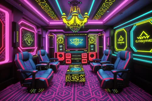 photo from pinterest of maximalist-style interior designed (gaming room interior) . with vibrant and more is more philosophy and bold creativity and bold colors and over-the-top aesthetic and eye-catching and bold design and bold patterns. . cinematic photo, highly detailed, cinematic lighting, ultra-detailed, ultrarealistic, photorealism, 8k. trending on pinterest. maximalist interior design style. masterpiece, cinematic light, ultrarealistic+, photorealistic+, 8k, raw photo, realistic, sharp focus on eyes, (symmetrical eyes), (intact eyes), hyperrealistic, highest quality, best quality, , highly detailed, masterpiece, best quality, extremely detailed 8k wallpaper, masterpiece, best quality, ultra-detailed, best shadow, detailed background, detailed face, detailed eyes, high contrast, best illumination, detailed face, dulux, caustic, dynamic angle, detailed glow. dramatic lighting. highly detailed, insanely detailed hair, symmetrical, intricate details, professionally retouched, 8k high definition. strong bokeh. award winning photo.