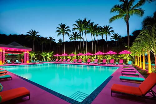 photo from pinterest of maximalist-style designed (outdoor pool area ) with pool lounge chairs and pool and pool lights and pool lounge chairs. . with playful and vibrant and bold colors and eye-catching and more is more philosophy and over-the-top aesthetic and bold design and bold patterns. . cinematic photo, highly detailed, cinematic lighting, ultra-detailed, ultrarealistic, photorealism, 8k. trending on pinterest. maximalist design style. masterpiece, cinematic light, ultrarealistic+, photorealistic+, 8k, raw photo, realistic, sharp focus on eyes, (symmetrical eyes), (intact eyes), hyperrealistic, highest quality, best quality, , highly detailed, masterpiece, best quality, extremely detailed 8k wallpaper, masterpiece, best quality, ultra-detailed, best shadow, detailed background, detailed face, detailed eyes, high contrast, best illumination, detailed face, dulux, caustic, dynamic angle, detailed glow. dramatic lighting. highly detailed, insanely detailed hair, symmetrical, intricate details, professionally retouched, 8k high definition. strong bokeh. award winning photo.