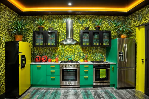 photo from pinterest of maximalist-style interior designed (kitchen interior) with plant and stove and refrigerator and worktops and sink and kitchen cabinets and plant. . with bold design and more is more philosophy and vibrant and eye-catching and bold patterns and over-the-top aesthetic and bold colors and playful. . cinematic photo, highly detailed, cinematic lighting, ultra-detailed, ultrarealistic, photorealism, 8k. trending on pinterest. maximalist interior design style. masterpiece, cinematic light, ultrarealistic+, photorealistic+, 8k, raw photo, realistic, sharp focus on eyes, (symmetrical eyes), (intact eyes), hyperrealistic, highest quality, best quality, , highly detailed, masterpiece, best quality, extremely detailed 8k wallpaper, masterpiece, best quality, ultra-detailed, best shadow, detailed background, detailed face, detailed eyes, high contrast, best illumination, detailed face, dulux, caustic, dynamic angle, detailed glow. dramatic lighting. highly detailed, insanely detailed hair, symmetrical, intricate details, professionally retouched, 8k high definition. strong bokeh. award winning photo.
