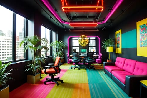 photo from pinterest of maximalist-style interior designed (office interior) with windows and desk lamps and computer desks and office desks and office chairs and lounge chairs and plants and cabinets. . with bold creativity and over-the-top aesthetic and more is more philosophy and bold design and playful and bold colors and vibrant and eye-catching. . cinematic photo, highly detailed, cinematic lighting, ultra-detailed, ultrarealistic, photorealism, 8k. trending on pinterest. maximalist interior design style. masterpiece, cinematic light, ultrarealistic+, photorealistic+, 8k, raw photo, realistic, sharp focus on eyes, (symmetrical eyes), (intact eyes), hyperrealistic, highest quality, best quality, , highly detailed, masterpiece, best quality, extremely detailed 8k wallpaper, masterpiece, best quality, ultra-detailed, best shadow, detailed background, detailed face, detailed eyes, high contrast, best illumination, detailed face, dulux, caustic, dynamic angle, detailed glow. dramatic lighting. highly detailed, insanely detailed hair, symmetrical, intricate details, professionally retouched, 8k high definition. strong bokeh. award winning photo.