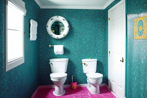 photo from pinterest of maximalist-style interior designed (toilet interior) with toilet with toilet seat up and sink with tap and toilet paper hanger and toilet with toilet seat up. . with playful and eye-catching and vibrant and over-the-top aesthetic and bold design and bold patterns and bold colors and more is more philosophy. . cinematic photo, highly detailed, cinematic lighting, ultra-detailed, ultrarealistic, photorealism, 8k. trending on pinterest. maximalist interior design style. masterpiece, cinematic light, ultrarealistic+, photorealistic+, 8k, raw photo, realistic, sharp focus on eyes, (symmetrical eyes), (intact eyes), hyperrealistic, highest quality, best quality, , highly detailed, masterpiece, best quality, extremely detailed 8k wallpaper, masterpiece, best quality, ultra-detailed, best shadow, detailed background, detailed face, detailed eyes, high contrast, best illumination, detailed face, dulux, caustic, dynamic angle, detailed glow. dramatic lighting. highly detailed, insanely detailed hair, symmetrical, intricate details, professionally retouched, 8k high definition. strong bokeh. award winning photo.