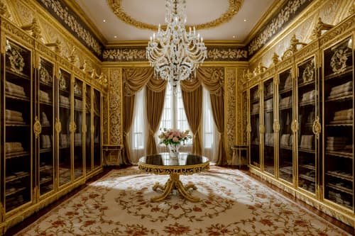 photo from pinterest of baroque-style interior designed (walk in closet interior) . with crystal and glass accents and heavy moldings and luxurious floral and damask fabrics and grandeur and intricate carvings and ornaments and opulent and colossal furniture and pedestal feet and movement. . cinematic photo, highly detailed, cinematic lighting, ultra-detailed, ultrarealistic, photorealism, 8k. trending on pinterest. baroque interior design style. masterpiece, cinematic light, ultrarealistic+, photorealistic+, 8k, raw photo, realistic, sharp focus on eyes, (symmetrical eyes), (intact eyes), hyperrealistic, highest quality, best quality, , highly detailed, masterpiece, best quality, extremely detailed 8k wallpaper, masterpiece, best quality, ultra-detailed, best shadow, detailed background, detailed face, detailed eyes, high contrast, best illumination, detailed face, dulux, caustic, dynamic angle, detailed glow. dramatic lighting. highly detailed, insanely detailed hair, symmetrical, intricate details, professionally retouched, 8k high definition. strong bokeh. award winning photo.