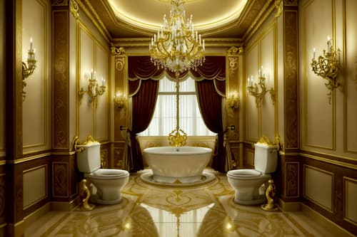 photo from pinterest of baroque-style interior designed (toilet interior) with toilet paper hanger and sink with tap and toilet with toilet seat up and toilet paper hanger. . with opulent and colossal furniture and emotional exuberance and pedestal feet and expensive and plush flooring and grandeur and tension and dynamism and twisted columns. . cinematic photo, highly detailed, cinematic lighting, ultra-detailed, ultrarealistic, photorealism, 8k. trending on pinterest. baroque interior design style. masterpiece, cinematic light, ultrarealistic+, photorealistic+, 8k, raw photo, realistic, sharp focus on eyes, (symmetrical eyes), (intact eyes), hyperrealistic, highest quality, best quality, , highly detailed, masterpiece, best quality, extremely detailed 8k wallpaper, masterpiece, best quality, ultra-detailed, best shadow, detailed background, detailed face, detailed eyes, high contrast, best illumination, detailed face, dulux, caustic, dynamic angle, detailed glow. dramatic lighting. highly detailed, insanely detailed hair, symmetrical, intricate details, professionally retouched, 8k high definition. strong bokeh. award winning photo.
