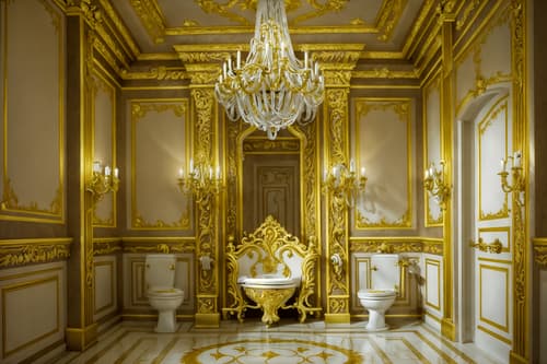 photo from pinterest of baroque-style interior designed (toilet interior) with toilet paper hanger and sink with tap and toilet with toilet seat up and toilet paper hanger. . with opulent and colossal furniture and emotional exuberance and pedestal feet and expensive and plush flooring and grandeur and tension and dynamism and twisted columns. . cinematic photo, highly detailed, cinematic lighting, ultra-detailed, ultrarealistic, photorealism, 8k. trending on pinterest. baroque interior design style. masterpiece, cinematic light, ultrarealistic+, photorealistic+, 8k, raw photo, realistic, sharp focus on eyes, (symmetrical eyes), (intact eyes), hyperrealistic, highest quality, best quality, , highly detailed, masterpiece, best quality, extremely detailed 8k wallpaper, masterpiece, best quality, ultra-detailed, best shadow, detailed background, detailed face, detailed eyes, high contrast, best illumination, detailed face, dulux, caustic, dynamic angle, detailed glow. dramatic lighting. highly detailed, insanely detailed hair, symmetrical, intricate details, professionally retouched, 8k high definition. strong bokeh. award winning photo.