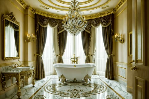 photo from pinterest of baroque-style interior designed (hotel bathroom interior) with bath towel and plant and bathtub and bathroom sink with faucet and toilet seat and bathroom cabinet and shower and mirror. . with intricate carvings and ornaments and dynamism and emotional exuberance and movement and drama and expensive and plush flooring and crystal and glass accents and twisted columns. . cinematic photo, highly detailed, cinematic lighting, ultra-detailed, ultrarealistic, photorealism, 8k. trending on pinterest. baroque interior design style. masterpiece, cinematic light, ultrarealistic+, photorealistic+, 8k, raw photo, realistic, sharp focus on eyes, (symmetrical eyes), (intact eyes), hyperrealistic, highest quality, best quality, , highly detailed, masterpiece, best quality, extremely detailed 8k wallpaper, masterpiece, best quality, ultra-detailed, best shadow, detailed background, detailed face, detailed eyes, high contrast, best illumination, detailed face, dulux, caustic, dynamic angle, detailed glow. dramatic lighting. highly detailed, insanely detailed hair, symmetrical, intricate details, professionally retouched, 8k high definition. strong bokeh. award winning photo.