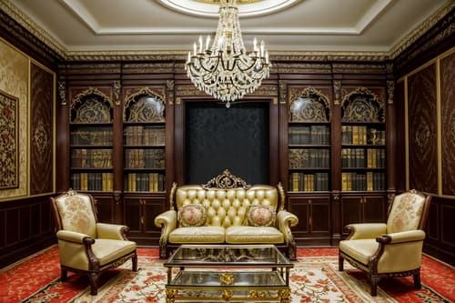 photo from pinterest of baroque-style interior designed (study room interior) with lounge chair and office chair and bookshelves and desk lamp and plant and cabinets and writing desk and lounge chair. . with sensuous richness and grandeur and crystal and glass accents and luxurious floral and damask fabrics and drama and intricate carvings and ornaments and expensive and plush flooring and movement. . cinematic photo, highly detailed, cinematic lighting, ultra-detailed, ultrarealistic, photorealism, 8k. trending on pinterest. baroque interior design style. masterpiece, cinematic light, ultrarealistic+, photorealistic+, 8k, raw photo, realistic, sharp focus on eyes, (symmetrical eyes), (intact eyes), hyperrealistic, highest quality, best quality, , highly detailed, masterpiece, best quality, extremely detailed 8k wallpaper, masterpiece, best quality, ultra-detailed, best shadow, detailed background, detailed face, detailed eyes, high contrast, best illumination, detailed face, dulux, caustic, dynamic angle, detailed glow. dramatic lighting. highly detailed, insanely detailed hair, symmetrical, intricate details, professionally retouched, 8k high definition. strong bokeh. award winning photo.