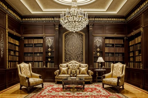 photo from pinterest of baroque-style interior designed (study room interior) with lounge chair and office chair and bookshelves and desk lamp and plant and cabinets and writing desk and lounge chair. . with sensuous richness and grandeur and crystal and glass accents and luxurious floral and damask fabrics and drama and intricate carvings and ornaments and expensive and plush flooring and movement. . cinematic photo, highly detailed, cinematic lighting, ultra-detailed, ultrarealistic, photorealism, 8k. trending on pinterest. baroque interior design style. masterpiece, cinematic light, ultrarealistic+, photorealistic+, 8k, raw photo, realistic, sharp focus on eyes, (symmetrical eyes), (intact eyes), hyperrealistic, highest quality, best quality, , highly detailed, masterpiece, best quality, extremely detailed 8k wallpaper, masterpiece, best quality, ultra-detailed, best shadow, detailed background, detailed face, detailed eyes, high contrast, best illumination, detailed face, dulux, caustic, dynamic angle, detailed glow. dramatic lighting. highly detailed, insanely detailed hair, symmetrical, intricate details, professionally retouched, 8k high definition. strong bokeh. award winning photo.
