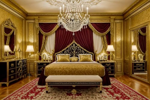 photo from pinterest of baroque-style interior designed (bedroom interior) with storage bench or ottoman and accent chair and headboard and mirror and plant and night light and dresser closet and bedside table or night stand. . with emotional exuberance and dynamism and elaborate ornamentation and crystal and glass accents and drama and tension and movement and opulent and colossal furniture. . cinematic photo, highly detailed, cinematic lighting, ultra-detailed, ultrarealistic, photorealism, 8k. trending on pinterest. baroque interior design style. masterpiece, cinematic light, ultrarealistic+, photorealistic+, 8k, raw photo, realistic, sharp focus on eyes, (symmetrical eyes), (intact eyes), hyperrealistic, highest quality, best quality, , highly detailed, masterpiece, best quality, extremely detailed 8k wallpaper, masterpiece, best quality, ultra-detailed, best shadow, detailed background, detailed face, detailed eyes, high contrast, best illumination, detailed face, dulux, caustic, dynamic angle, detailed glow. dramatic lighting. highly detailed, insanely detailed hair, symmetrical, intricate details, professionally retouched, 8k high definition. strong bokeh. award winning photo.