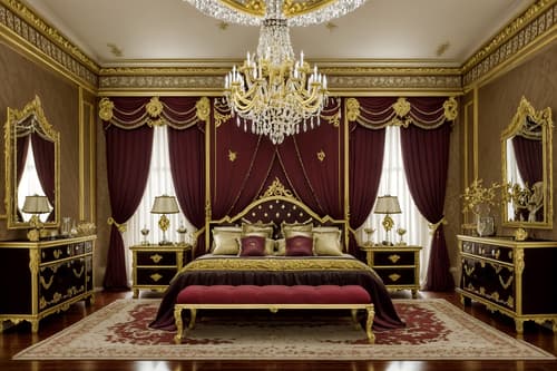 photo from pinterest of baroque-style interior designed (bedroom interior) with storage bench or ottoman and accent chair and headboard and mirror and plant and night light and dresser closet and bedside table or night stand. . with emotional exuberance and dynamism and elaborate ornamentation and crystal and glass accents and drama and tension and movement and opulent and colossal furniture. . cinematic photo, highly detailed, cinematic lighting, ultra-detailed, ultrarealistic, photorealism, 8k. trending on pinterest. baroque interior design style. masterpiece, cinematic light, ultrarealistic+, photorealistic+, 8k, raw photo, realistic, sharp focus on eyes, (symmetrical eyes), (intact eyes), hyperrealistic, highest quality, best quality, , highly detailed, masterpiece, best quality, extremely detailed 8k wallpaper, masterpiece, best quality, ultra-detailed, best shadow, detailed background, detailed face, detailed eyes, high contrast, best illumination, detailed face, dulux, caustic, dynamic angle, detailed glow. dramatic lighting. highly detailed, insanely detailed hair, symmetrical, intricate details, professionally retouched, 8k high definition. strong bokeh. award winning photo.