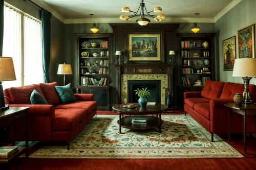 photo from pinterest of retro-style interior designed (living room interior) with occasional tables and electric lamps and coffee tables and bookshelves and televisions and sofa and plant and rug. . . cinematic photo, highly detailed, cinematic lighting, ultra-detailed, ultrarealistic, photorealism, 8k. trending on pinterest. retro interior design style. masterpiece, cinematic light, ultrarealistic+, photorealistic+, 8k, raw photo, realistic, sharp focus on eyes, (symmetrical eyes), (intact eyes), hyperrealistic, highest quality, best quality, , highly detailed, masterpiece, best quality, extremely detailed 8k wallpaper, masterpiece, best quality, ultra-detailed, best shadow, detailed background, detailed face, detailed eyes, high contrast, best illumination, detailed face, dulux, caustic, dynamic angle, detailed glow. dramatic lighting. highly detailed, insanely detailed hair, symmetrical, intricate details, professionally retouched, 8k high definition. strong bokeh. award winning photo.
