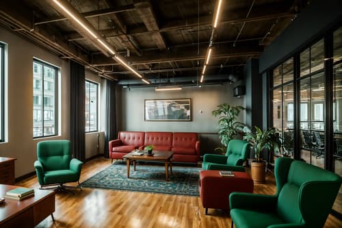 photo from pinterest of retro-style interior designed (coworking space interior) with lounge chairs and office desks and office chairs and seating area with sofa and lounge chairs. . . cinematic photo, highly detailed, cinematic lighting, ultra-detailed, ultrarealistic, photorealism, 8k. trending on pinterest. retro interior design style. masterpiece, cinematic light, ultrarealistic+, photorealistic+, 8k, raw photo, realistic, sharp focus on eyes, (symmetrical eyes), (intact eyes), hyperrealistic, highest quality, best quality, , highly detailed, masterpiece, best quality, extremely detailed 8k wallpaper, masterpiece, best quality, ultra-detailed, best shadow, detailed background, detailed face, detailed eyes, high contrast, best illumination, detailed face, dulux, caustic, dynamic angle, detailed glow. dramatic lighting. highly detailed, insanely detailed hair, symmetrical, intricate details, professionally retouched, 8k high definition. strong bokeh. award winning photo.