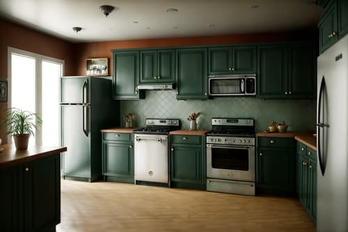 photo from pinterest of retro-style interior designed (kitchen interior) with refrigerator and stove and worktops and sink and plant and kitchen cabinets and refrigerator. . . cinematic photo, highly detailed, cinematic lighting, ultra-detailed, ultrarealistic, photorealism, 8k. trending on pinterest. retro interior design style. masterpiece, cinematic light, ultrarealistic+, photorealistic+, 8k, raw photo, realistic, sharp focus on eyes, (symmetrical eyes), (intact eyes), hyperrealistic, highest quality, best quality, , highly detailed, masterpiece, best quality, extremely detailed 8k wallpaper, masterpiece, best quality, ultra-detailed, best shadow, detailed background, detailed face, detailed eyes, high contrast, best illumination, detailed face, dulux, caustic, dynamic angle, detailed glow. dramatic lighting. highly detailed, insanely detailed hair, symmetrical, intricate details, professionally retouched, 8k high definition. strong bokeh. award winning photo.