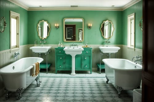 photo from pinterest of retro-style interior designed (bathroom interior) with waste basket and mirror and toilet seat and bathtub and bath rail and bathroom sink with faucet and bath towel and bathroom cabinet. . . cinematic photo, highly detailed, cinematic lighting, ultra-detailed, ultrarealistic, photorealism, 8k. trending on pinterest. retro interior design style. masterpiece, cinematic light, ultrarealistic+, photorealistic+, 8k, raw photo, realistic, sharp focus on eyes, (symmetrical eyes), (intact eyes), hyperrealistic, highest quality, best quality, , highly detailed, masterpiece, best quality, extremely detailed 8k wallpaper, masterpiece, best quality, ultra-detailed, best shadow, detailed background, detailed face, detailed eyes, high contrast, best illumination, detailed face, dulux, caustic, dynamic angle, detailed glow. dramatic lighting. highly detailed, insanely detailed hair, symmetrical, intricate details, professionally retouched, 8k high definition. strong bokeh. award winning photo.