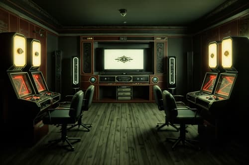 photo from pinterest of retro-style interior designed (gaming room interior) . . cinematic photo, highly detailed, cinematic lighting, ultra-detailed, ultrarealistic, photorealism, 8k. trending on pinterest. retro interior design style. masterpiece, cinematic light, ultrarealistic+, photorealistic+, 8k, raw photo, realistic, sharp focus on eyes, (symmetrical eyes), (intact eyes), hyperrealistic, highest quality, best quality, , highly detailed, masterpiece, best quality, extremely detailed 8k wallpaper, masterpiece, best quality, ultra-detailed, best shadow, detailed background, detailed face, detailed eyes, high contrast, best illumination, detailed face, dulux, caustic, dynamic angle, detailed glow. dramatic lighting. highly detailed, insanely detailed hair, symmetrical, intricate details, professionally retouched, 8k high definition. strong bokeh. award winning photo.