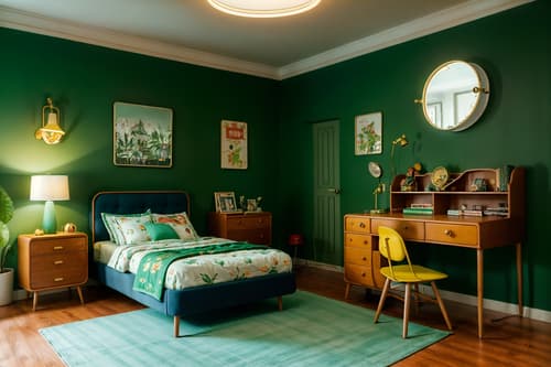 photo from pinterest of retro-style interior designed (kids room interior) with plant and kids desk and night light and bed and bedside table or night stand and accent chair and mirror and headboard. . . cinematic photo, highly detailed, cinematic lighting, ultra-detailed, ultrarealistic, photorealism, 8k. trending on pinterest. retro interior design style. masterpiece, cinematic light, ultrarealistic+, photorealistic+, 8k, raw photo, realistic, sharp focus on eyes, (symmetrical eyes), (intact eyes), hyperrealistic, highest quality, best quality, , highly detailed, masterpiece, best quality, extremely detailed 8k wallpaper, masterpiece, best quality, ultra-detailed, best shadow, detailed background, detailed face, detailed eyes, high contrast, best illumination, detailed face, dulux, caustic, dynamic angle, detailed glow. dramatic lighting. highly detailed, insanely detailed hair, symmetrical, intricate details, professionally retouched, 8k high definition. strong bokeh. award winning photo.