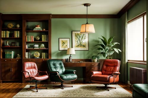 photo from pinterest of retro-style interior designed (study room interior) with lounge chair and cabinets and office chair and plant and bookshelves and writing desk and desk lamp and lounge chair. . . cinematic photo, highly detailed, cinematic lighting, ultra-detailed, ultrarealistic, photorealism, 8k. trending on pinterest. retro interior design style. masterpiece, cinematic light, ultrarealistic+, photorealistic+, 8k, raw photo, realistic, sharp focus on eyes, (symmetrical eyes), (intact eyes), hyperrealistic, highest quality, best quality, , highly detailed, masterpiece, best quality, extremely detailed 8k wallpaper, masterpiece, best quality, ultra-detailed, best shadow, detailed background, detailed face, detailed eyes, high contrast, best illumination, detailed face, dulux, caustic, dynamic angle, detailed glow. dramatic lighting. highly detailed, insanely detailed hair, symmetrical, intricate details, professionally retouched, 8k high definition. strong bokeh. award winning photo.