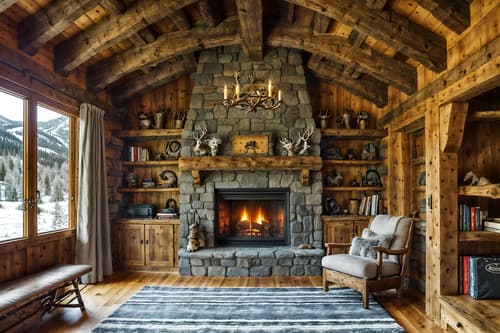 photo from pinterest of ski chalet-style interior designed (drop zone interior) with high up storage and wall hooks for coats and a bench and shelves for shoes and cabinets and cubbies and storage drawers and storage baskets. . with exposed construction beams and stone fireplace and animal furs and hanging wall elk antler and nature-inspired and exposed wood and wood beams and animal rugs. . cinematic photo, highly detailed, cinematic lighting, ultra-detailed, ultrarealistic, photorealism, 8k. trending on pinterest. ski chalet interior design style. masterpiece, cinematic light, ultrarealistic+, photorealistic+, 8k, raw photo, realistic, sharp focus on eyes, (symmetrical eyes), (intact eyes), hyperrealistic, highest quality, best quality, , highly detailed, masterpiece, best quality, extremely detailed 8k wallpaper, masterpiece, best quality, ultra-detailed, best shadow, detailed background, detailed face, detailed eyes, high contrast, best illumination, detailed face, dulux, caustic, dynamic angle, detailed glow. dramatic lighting. highly detailed, insanely detailed hair, symmetrical, intricate details, professionally retouched, 8k high definition. strong bokeh. award winning photo.