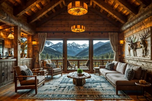 photo from pinterest of ski chalet-style interior designed (hotel lobby interior) with plant and lounge chairs and check in desk and sofas and furniture and rug and hanging lamps and coffee tables. . with layered textiles and exposed timber and nature-inspired and exposed wood and mountain-inspired and exposed construction beams and hanging wall elk antler and animal rugs. . cinematic photo, highly detailed, cinematic lighting, ultra-detailed, ultrarealistic, photorealism, 8k. trending on pinterest. ski chalet interior design style. masterpiece, cinematic light, ultrarealistic+, photorealistic+, 8k, raw photo, realistic, sharp focus on eyes, (symmetrical eyes), (intact eyes), hyperrealistic, highest quality, best quality, , highly detailed, masterpiece, best quality, extremely detailed 8k wallpaper, masterpiece, best quality, ultra-detailed, best shadow, detailed background, detailed face, detailed eyes, high contrast, best illumination, detailed face, dulux, caustic, dynamic angle, detailed glow. dramatic lighting. highly detailed, insanely detailed hair, symmetrical, intricate details, professionally retouched, 8k high definition. strong bokeh. award winning photo.