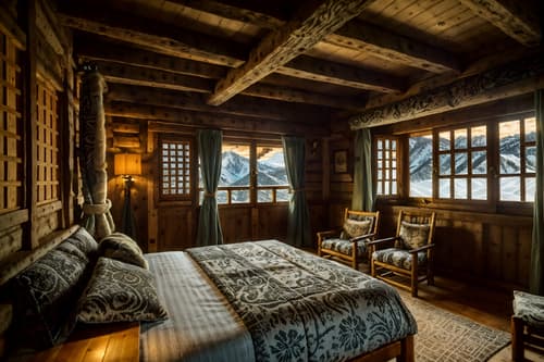 photo from pinterest of ski chalet-style interior designed (onsen interior) . with nature-inspired and richly patterned fabrics and mountain-inspired and exposed construction beams and layered textiles and animal furs and decorative carving and mouldings and wooden walls. . cinematic photo, highly detailed, cinematic lighting, ultra-detailed, ultrarealistic, photorealism, 8k. trending on pinterest. ski chalet interior design style. masterpiece, cinematic light, ultrarealistic+, photorealistic+, 8k, raw photo, realistic, sharp focus on eyes, (symmetrical eyes), (intact eyes), hyperrealistic, highest quality, best quality, , highly detailed, masterpiece, best quality, extremely detailed 8k wallpaper, masterpiece, best quality, ultra-detailed, best shadow, detailed background, detailed face, detailed eyes, high contrast, best illumination, detailed face, dulux, caustic, dynamic angle, detailed glow. dramatic lighting. highly detailed, insanely detailed hair, symmetrical, intricate details, professionally retouched, 8k high definition. strong bokeh. award winning photo.