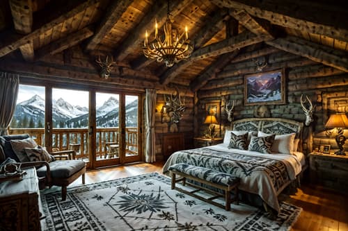 photo from pinterest of ski chalet-style interior designed (attic interior) . with mountain-inspired and animal motifs and exposed construction beams and richly patterned fabrics and hanging wall elk antler and decorative carving and mouldings and wood beams and nature-inspired. . cinematic photo, highly detailed, cinematic lighting, ultra-detailed, ultrarealistic, photorealism, 8k. trending on pinterest. ski chalet interior design style. masterpiece, cinematic light, ultrarealistic+, photorealistic+, 8k, raw photo, realistic, sharp focus on eyes, (symmetrical eyes), (intact eyes), hyperrealistic, highest quality, best quality, , highly detailed, masterpiece, best quality, extremely detailed 8k wallpaper, masterpiece, best quality, ultra-detailed, best shadow, detailed background, detailed face, detailed eyes, high contrast, best illumination, detailed face, dulux, caustic, dynamic angle, detailed glow. dramatic lighting. highly detailed, insanely detailed hair, symmetrical, intricate details, professionally retouched, 8k high definition. strong bokeh. award winning photo.