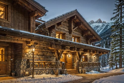 photo from pinterest of ski chalet-style exterior designed (house exterior exterior) . with exposed wood and wood beams and mountain-inspired and hanging wall elk antler and window with mountain views and animal motifs and exposed timber and stone fireplace. . cinematic photo, highly detailed, cinematic lighting, ultra-detailed, ultrarealistic, photorealism, 8k. trending on pinterest. ski chalet exterior design style. masterpiece, cinematic light, ultrarealistic+, photorealistic+, 8k, raw photo, realistic, sharp focus on eyes, (symmetrical eyes), (intact eyes), hyperrealistic, highest quality, best quality, , highly detailed, masterpiece, best quality, extremely detailed 8k wallpaper, masterpiece, best quality, ultra-detailed, best shadow, detailed background, detailed face, detailed eyes, high contrast, best illumination, detailed face, dulux, caustic, dynamic angle, detailed glow. dramatic lighting. highly detailed, insanely detailed hair, symmetrical, intricate details, professionally retouched, 8k high definition. strong bokeh. award winning photo.