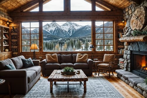 photo from pinterest of ski chalet-style interior designed (kitchen living combo interior) with sofa and coffee tables and chairs and electric lamps and televisions and plant and bookshelves and furniture. . with exposed wood and mountain-inspired and hanging wall elk antler and stone fireplace and window with mountain views and stone fireplace and wooden logs and nature-inspired. . cinematic photo, highly detailed, cinematic lighting, ultra-detailed, ultrarealistic, photorealism, 8k. trending on pinterest. ski chalet interior design style. masterpiece, cinematic light, ultrarealistic+, photorealistic+, 8k, raw photo, realistic, sharp focus on eyes, (symmetrical eyes), (intact eyes), hyperrealistic, highest quality, best quality, , highly detailed, masterpiece, best quality, extremely detailed 8k wallpaper, masterpiece, best quality, ultra-detailed, best shadow, detailed background, detailed face, detailed eyes, high contrast, best illumination, detailed face, dulux, caustic, dynamic angle, detailed glow. dramatic lighting. highly detailed, insanely detailed hair, symmetrical, intricate details, professionally retouched, 8k high definition. strong bokeh. award winning photo.