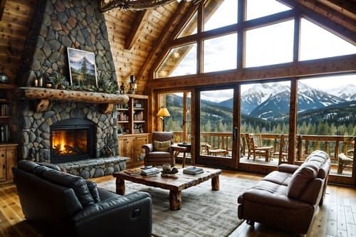 photo from pinterest of ski chalet-style interior designed (kitchen living combo interior) with sofa and coffee tables and chairs and electric lamps and televisions and plant and bookshelves and furniture. . with exposed wood and mountain-inspired and hanging wall elk antler and stone fireplace and window with mountain views and stone fireplace and wooden logs and nature-inspired. . cinematic photo, highly detailed, cinematic lighting, ultra-detailed, ultrarealistic, photorealism, 8k. trending on pinterest. ski chalet interior design style. masterpiece, cinematic light, ultrarealistic+, photorealistic+, 8k, raw photo, realistic, sharp focus on eyes, (symmetrical eyes), (intact eyes), hyperrealistic, highest quality, best quality, , highly detailed, masterpiece, best quality, extremely detailed 8k wallpaper, masterpiece, best quality, ultra-detailed, best shadow, detailed background, detailed face, detailed eyes, high contrast, best illumination, detailed face, dulux, caustic, dynamic angle, detailed glow. dramatic lighting. highly detailed, insanely detailed hair, symmetrical, intricate details, professionally retouched, 8k high definition. strong bokeh. award winning photo.