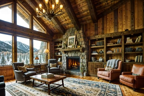 photo from pinterest of ski chalet-style interior designed (study room interior) with bookshelves and desk lamp and lounge chair and office chair and writing desk and plant and cabinets and bookshelves. . with stone fireplace and wooden walls and hanging wall elk antler and exposed wood and layered textiles and exposed construction beams and animal rugs and nature-inspired. . cinematic photo, highly detailed, cinematic lighting, ultra-detailed, ultrarealistic, photorealism, 8k. trending on pinterest. ski chalet interior design style. masterpiece, cinematic light, ultrarealistic+, photorealistic+, 8k, raw photo, realistic, sharp focus on eyes, (symmetrical eyes), (intact eyes), hyperrealistic, highest quality, best quality, , highly detailed, masterpiece, best quality, extremely detailed 8k wallpaper, masterpiece, best quality, ultra-detailed, best shadow, detailed background, detailed face, detailed eyes, high contrast, best illumination, detailed face, dulux, caustic, dynamic angle, detailed glow. dramatic lighting. highly detailed, insanely detailed hair, symmetrical, intricate details, professionally retouched, 8k high definition. strong bokeh. award winning photo.